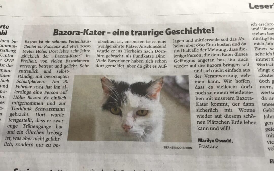 Stellungnahme Leserbrief “Bazora-Kater” in den Vorarlberger Nachrichten